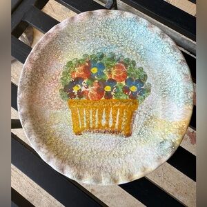 Vintage Made In Italy Ceramic Plate Pot Of Flowers Hand Painted